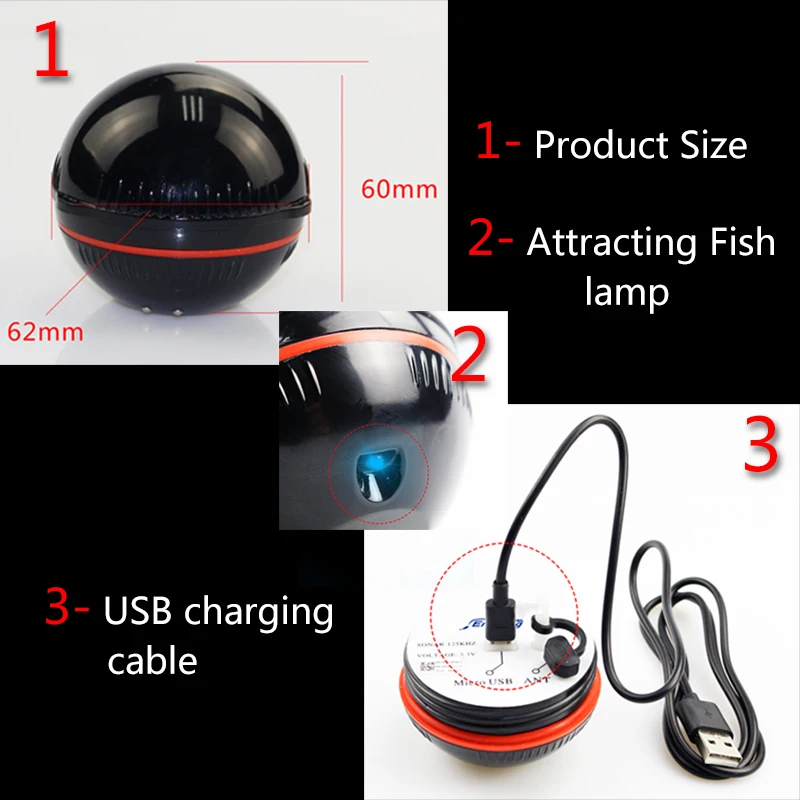 F3W Portable Fish Detector Wireless Fishing Echo Sounder 48M/160Ft Sonar Sensor Depth Finder Alarm Ios And | Спорт и развлечения