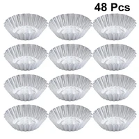 48pcs aluminum alloy egg tart molds thick reusable flower cupcake mold muffin baking cup tartlet pan silver
