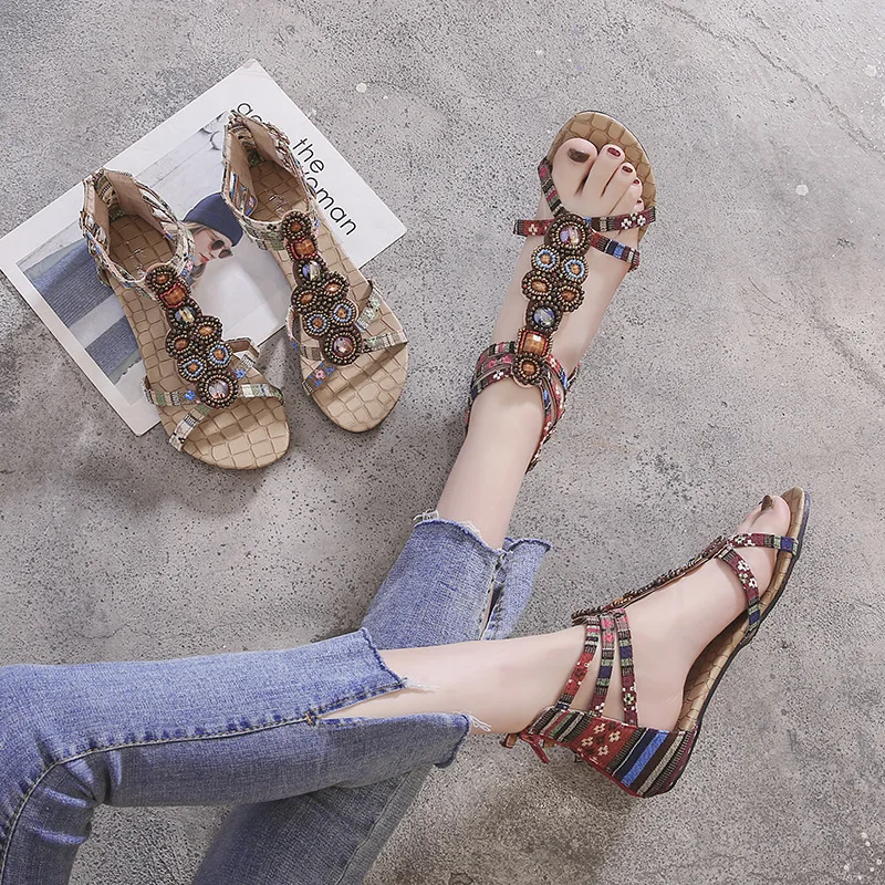 

sandals women's 2021 summer Beaded diamond sandals new summer of women's shoes