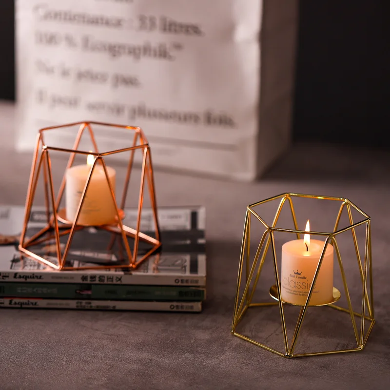 Железный геометрический подсвечник для дома отеля настольное украшение