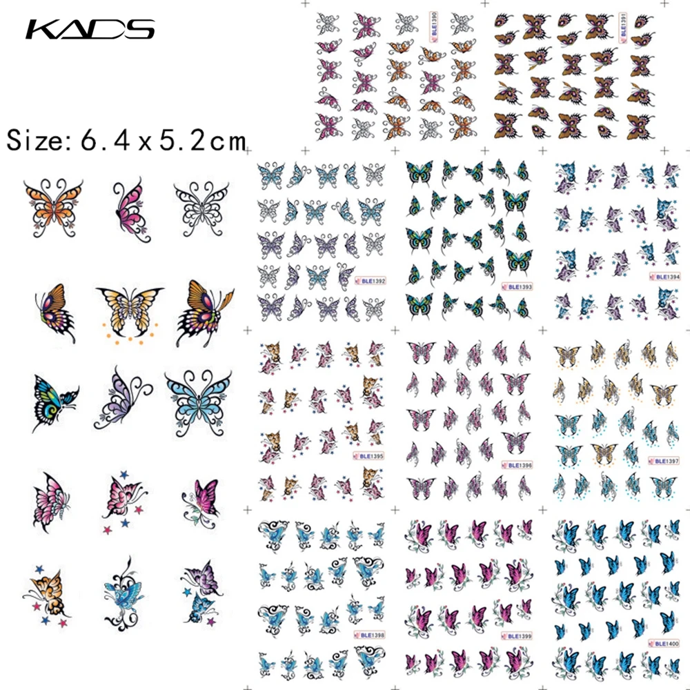 KADS 11 листов/комплект BLE1390-1400 Бабочка ногтей наклейка Серия водные наклейки nail art