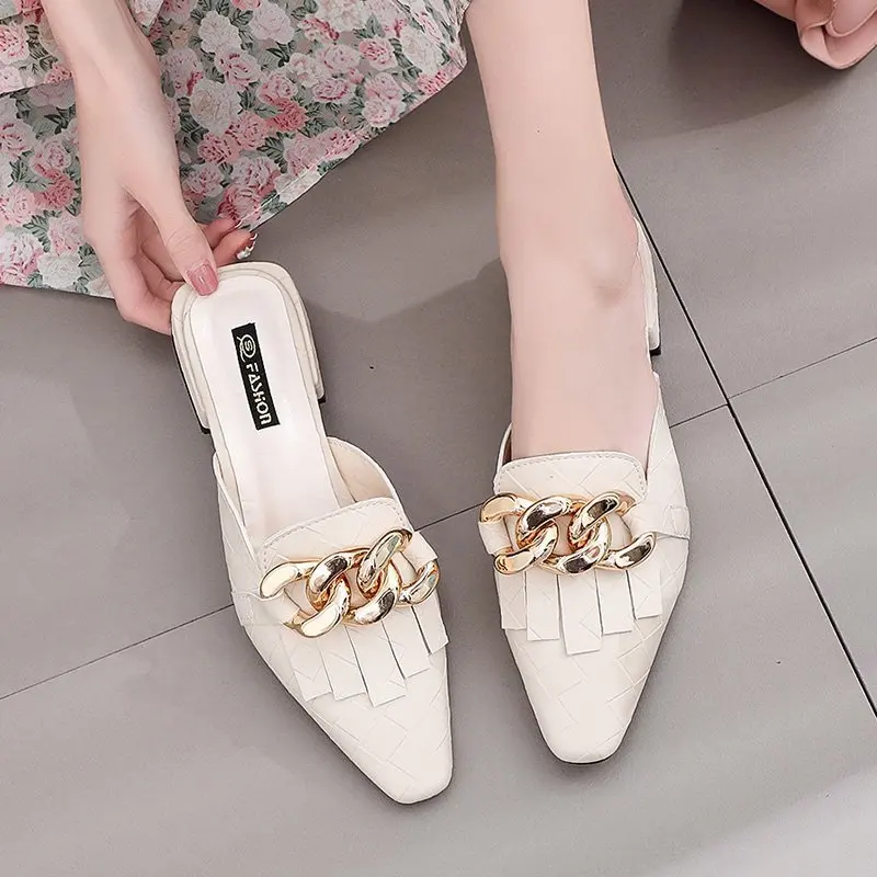 

Sweet Chain Female Slippers Slip-ons Shoes Spring Summer Sandals 2021 Women's Mules Shoes Women Ladies Slides Sandalias