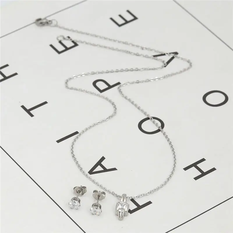 1 комплект модное ожерелье из нержавеющей стали серьги набор квадратный