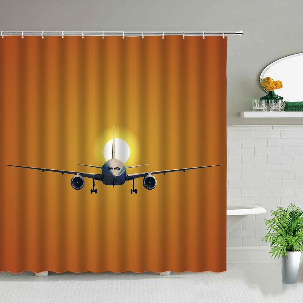 airplane shower curtains natural landscape 3d printing bath curtain set bathroom waterproof fabric bathtub home decor with hooks free global shipping