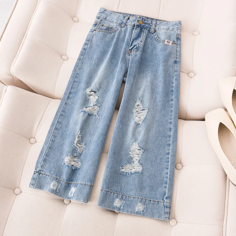 Женское платье большого размера свободные джинсы для отдыха с дырками толстой