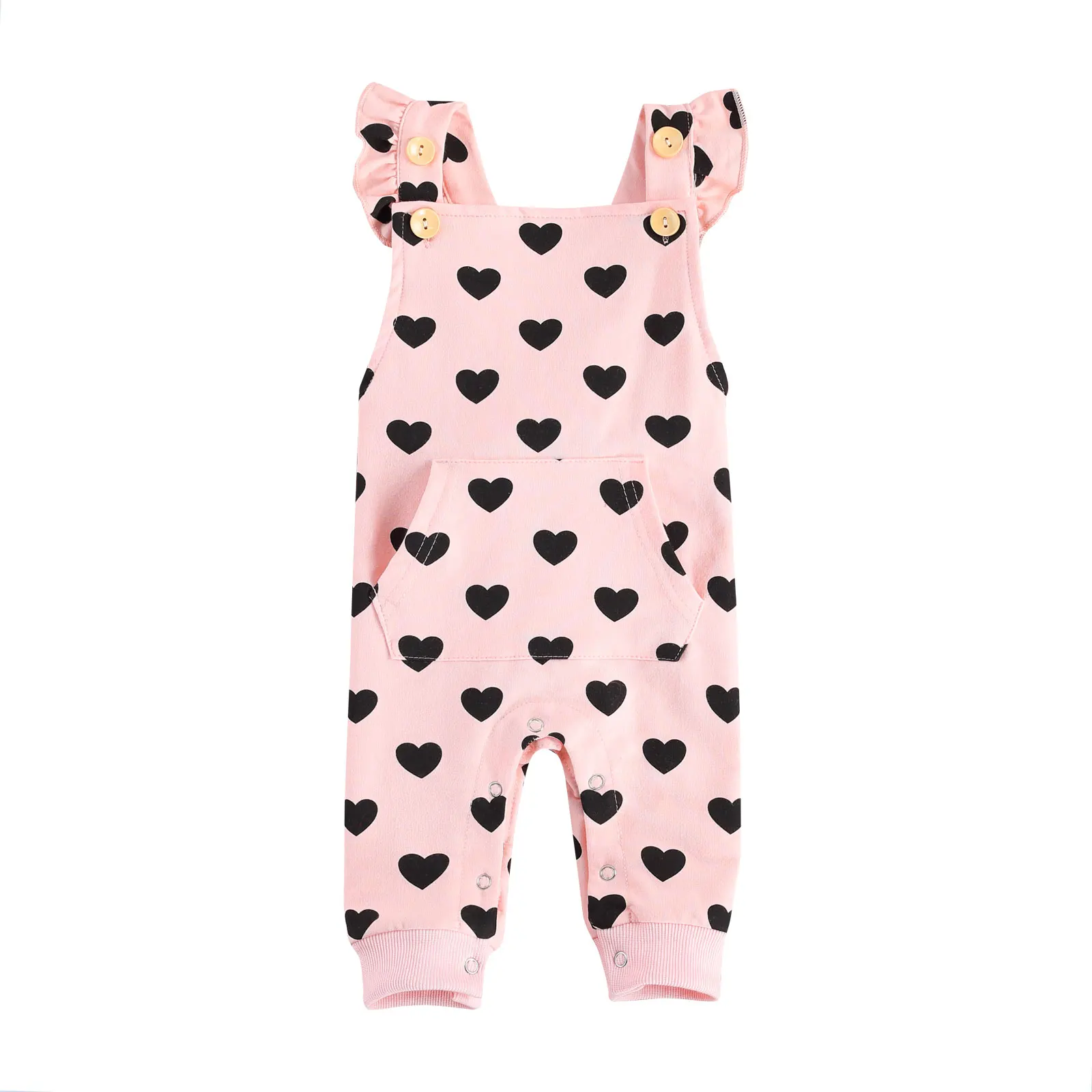 

Newborn Casual Style Romper, Baby Sleeveless Heart Pattern Button Down Jumpsuit with Pocket (Pink) 2021 Summer