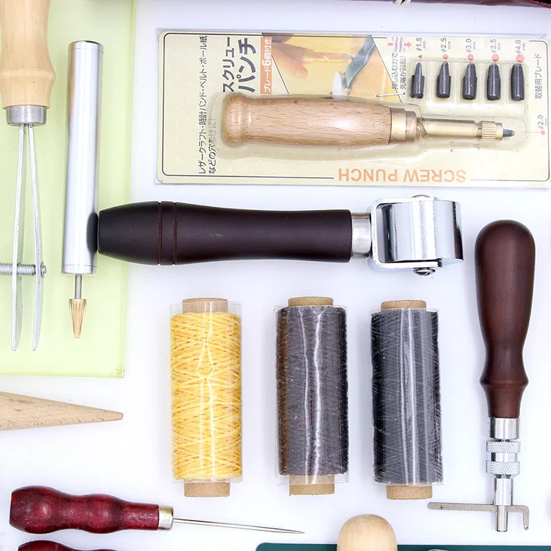 

37 Pcs/Lot Leather Craft Tools for Leather Sewing Punching Processing Tool Hand Working Set, Beveler Groover Awl Thinning