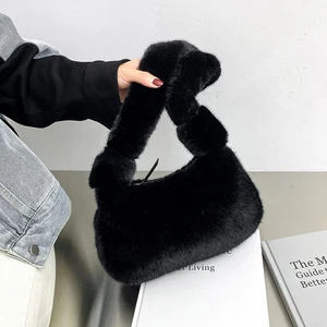 Fluffy Plush Knot Strap Women Shoulder Bag Soft Plush Underarm Bags For Women Casual Solid Color Large Women's Bag Shopper Bags Fluffy Plush Knot Strap Women Shoulder Bag Soft Plush Underarm Bags For Women Casual Solid Color Large Women's Bag Shopper Bags