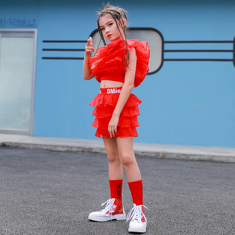 Джазовые костюмы для девочек сценический наряд в стиле хип-хоп детская красная