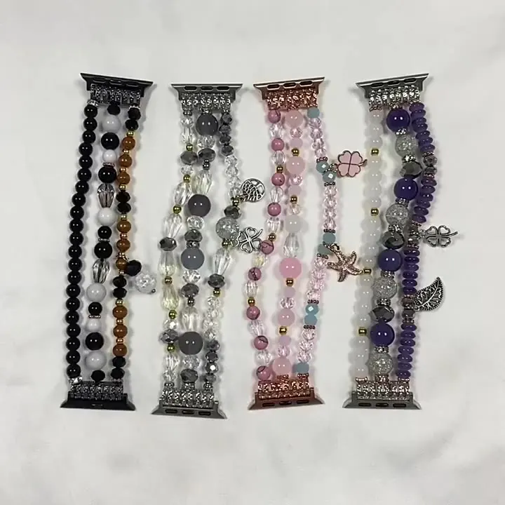 

Luxury Crystal Agate Watch Band For Apple Watch 6/5/4/3/2/SE Woman Elastic Pearl Strap For Iwatch 38/40mm 42/44mm