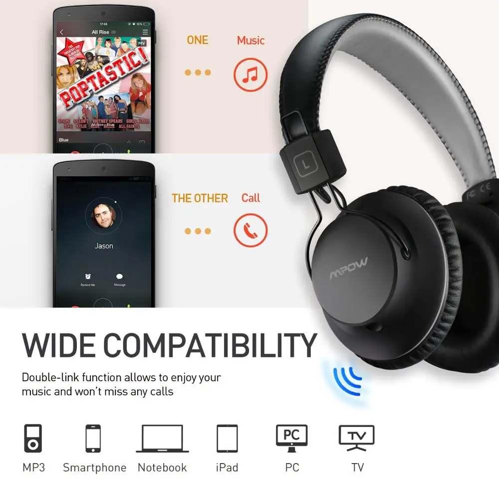 Mpow H1 Bluetooth наушники беспроводные 4 1 со встроенным микрофоном с подушкой проводный