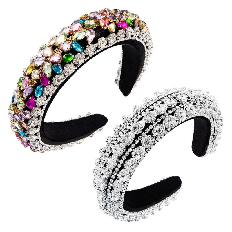 Барокко губчатая бархатная широкая повязка на голову с кристаллами в форме капли