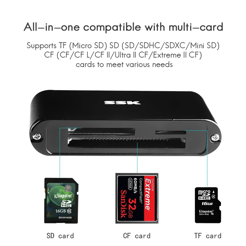 USB 3 0 кардридер для CF/SD/TF карт из алюминиевого сплава|Картридеры| |