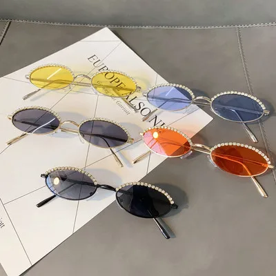 

Elliptical Frame Sunglasses For Couple Drilling Chain Sunglasses Fashion Wedding Photography Street Shooting Colorful 2021 Style