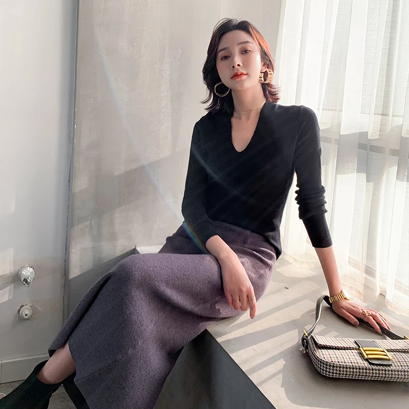 2020 Women Cashmere skirt sweater knitted high waist sexy womens Spring autumn and winter fashion Keep warm long skirts | Женская одежда