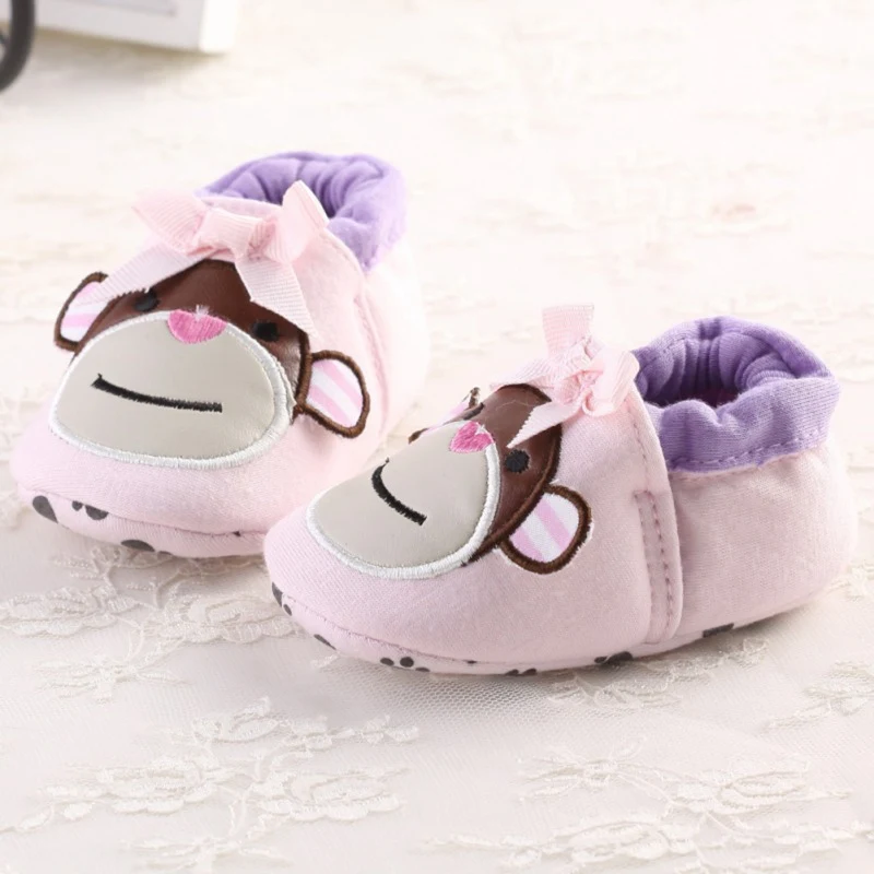 

Baby Girl Shoes Infant Toddler Crib Baby First Walkers Cartoon Monkey Shoes Soft Soled Anti-Slip Shoes
