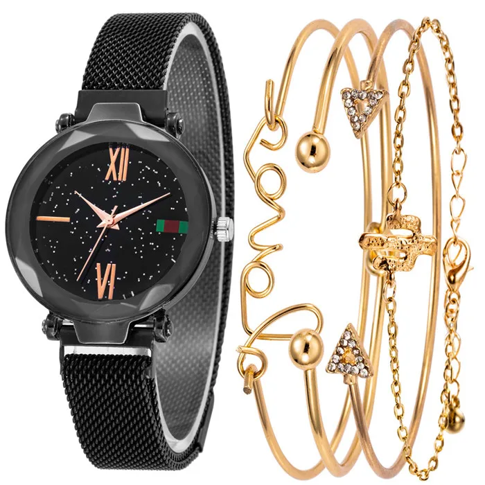 2-Black 5pcs Luxury Brand Ladies Watches Women Watches Starry Sky Watch Quartz Diamond Wristwatches Montre Femme Relogio Feminino - Цвет: 2-Black