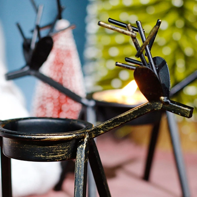 

H051 Metal Reindeer Tea Light Candle Holders Holiday Candlestick Christmas Table Decorations for Home