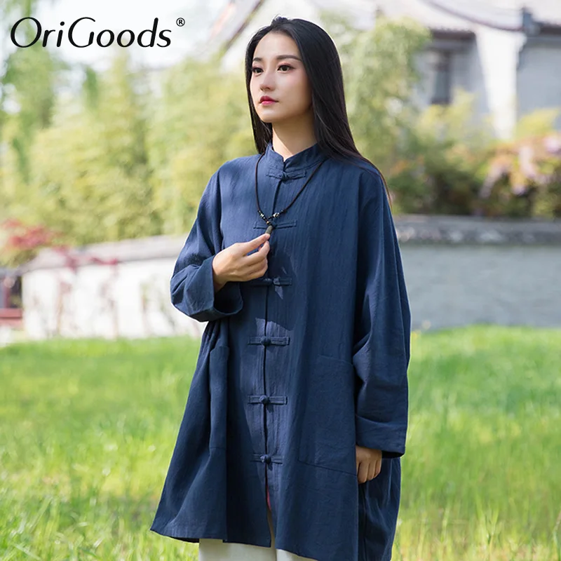Женская рубашка в китайском стиле OriGoods хлопковая льняная большого размера плюс с