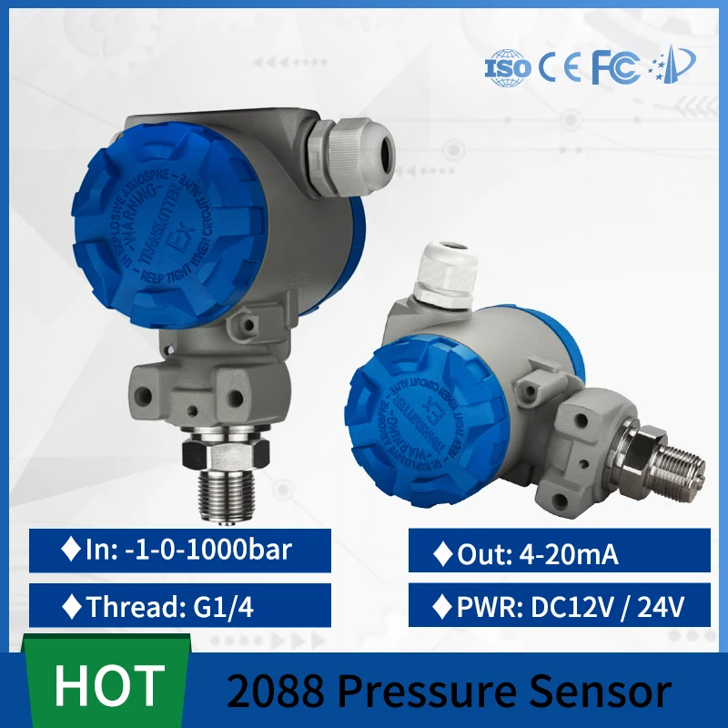 

-1-0-1000bar Pressure Range Measurment 4-20mA Output Diffused Silicon 2088 Pressure Transmitter G1/4 For Water Tank Oil Gas