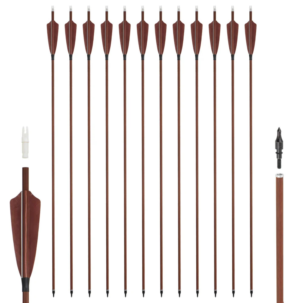 

Toparchery 6/12/24 pcs 33.5 Inch Pure Carbon Arrow Spine 400 Real Feather for Compound Recurve Straight Bow Hunting