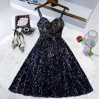 shiny sequined navy blue short cocktail prom dresses vestidos de gala 2021 women party graduation gowns robe de soiree