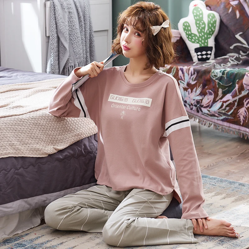 Женская домашняя одежда из 100% хлопка с длинными рукавами на осень одинаковые