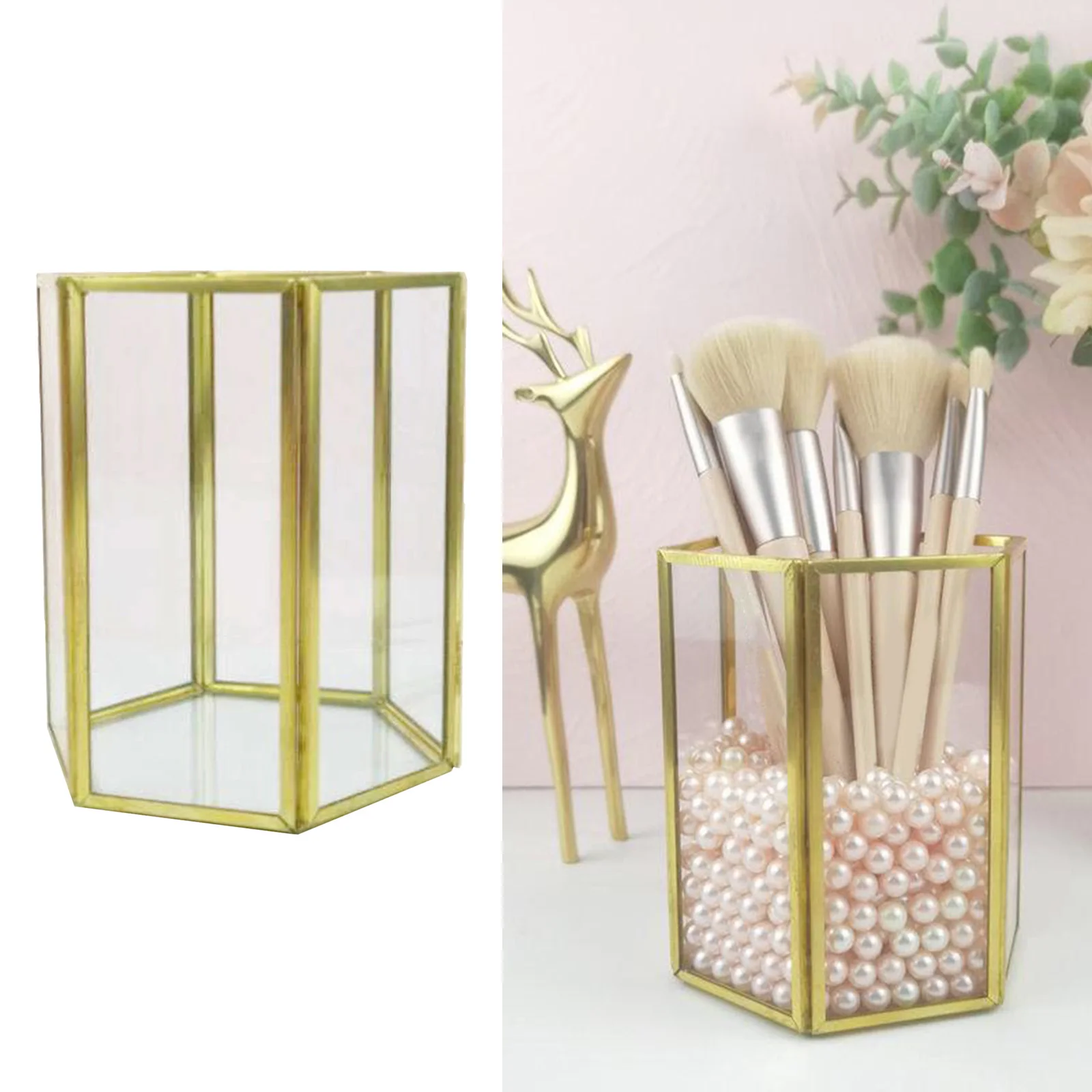 

Glass Makeup Brush Holder Vanity Cosmetic Desktop Organizer Decorative