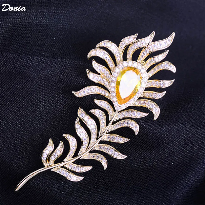 

Donia jewelry Fashion luxury feather AAA zircon brooch ladies scarf pin coat accessories women elegant high-end corsage