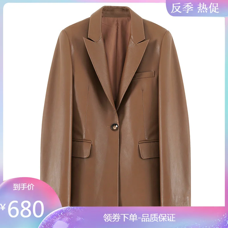 

leather clothes women's middle and long 2021 new spring and autumn sheep skin casual suit coat