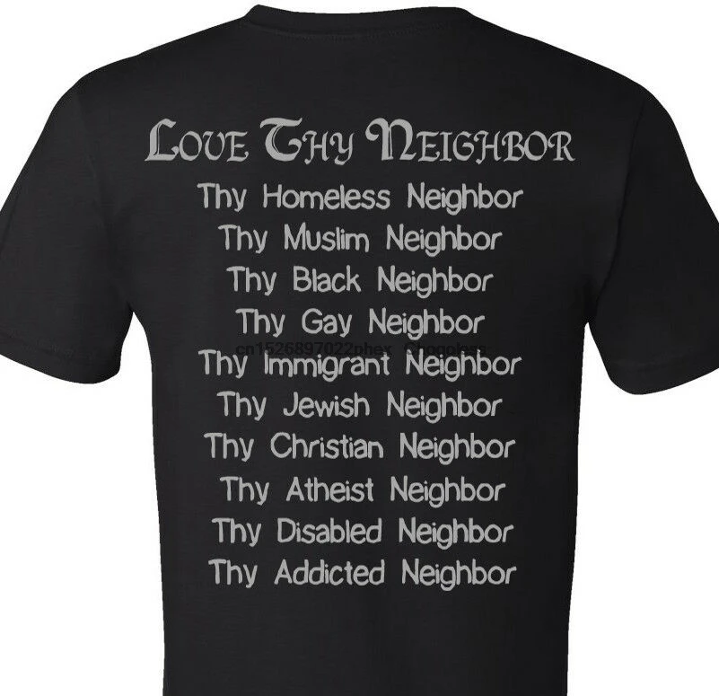 Футболка с надписью LOVE THY NEIGHBOR оригинальный рисунок трафаретная печать мир
