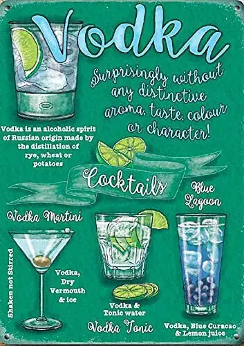 

Vodka Cocktails Recipe Retro Decor Signs 12x16 Metal Sign