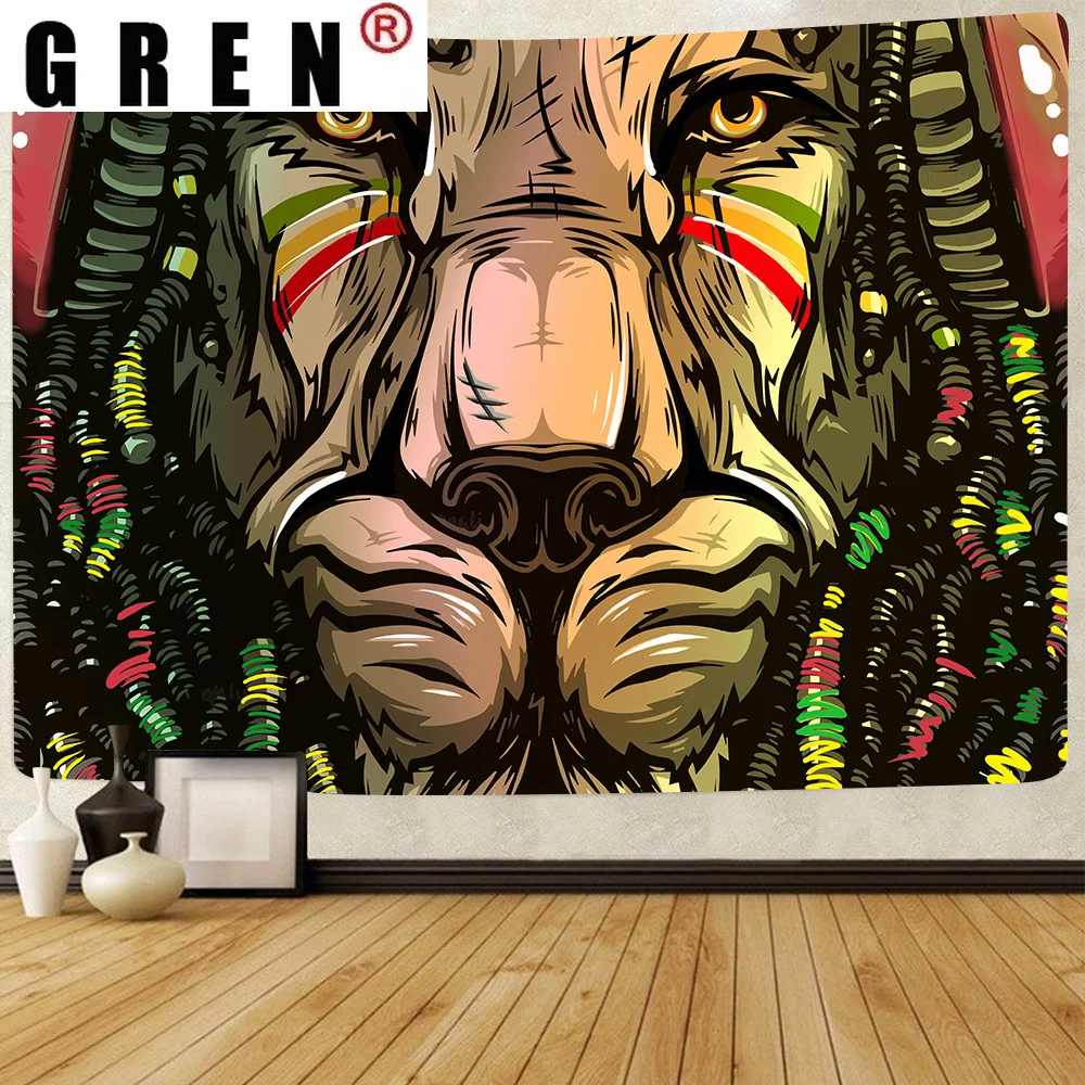 

GREN Lion гобелен с изображением Кита настенный богемный коврик для сна, песчаный пляжный плед, коврик, одеяло, палатка для кемпинга, настенная т...