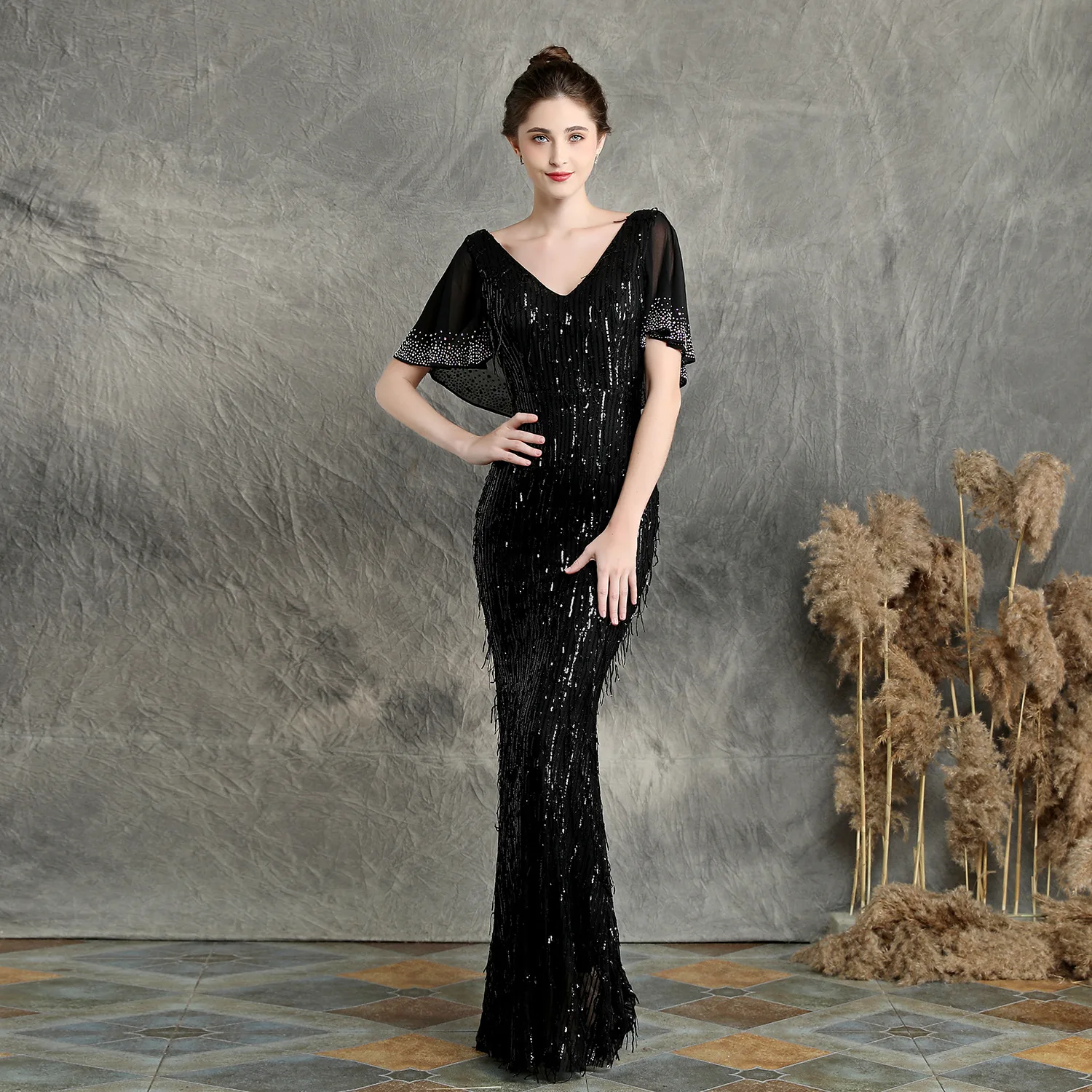 

Tassel Sequined Mermaid Evening Dress Formal Dress Women Elegant Vestidos De Noche Largos Elegantes De Fiesta Evening Gown