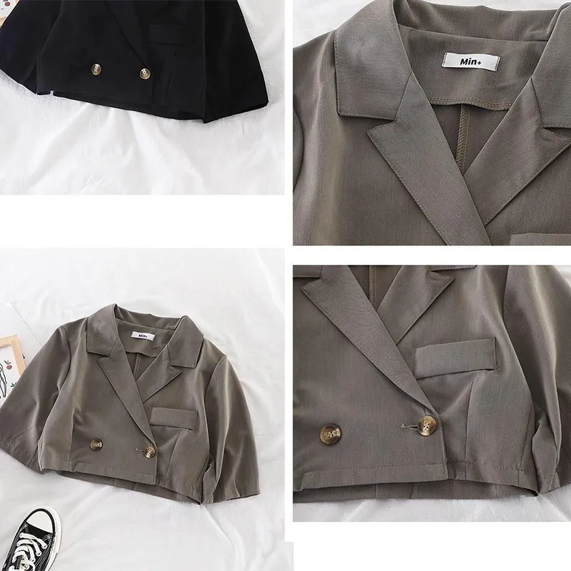 Женский пиджак на одной пуговице короткие однотонные костюмы с высокой талией и
