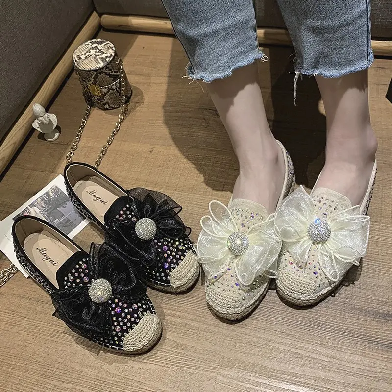 

Fashion Crystals Round Toe Women Shoes Silver Bling Lace Bow-knot Loafers Platform Students Casual Shoes Plus Size 43