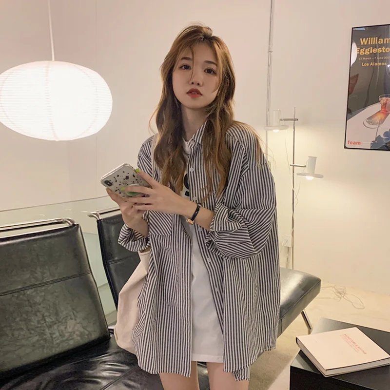 Рубашка в полоску Женская демисезонная дизайнерская рубашка Новый Топ с длинным