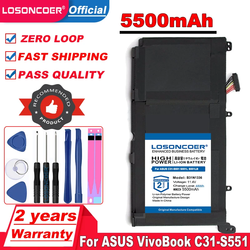 Аккумулятор LOSONCOER B31N1336 5500 мАч для ASUS VivoBook C31 S551 S551L S551LB S551LA R553L R553LN R553LF K551L K551LN V551L