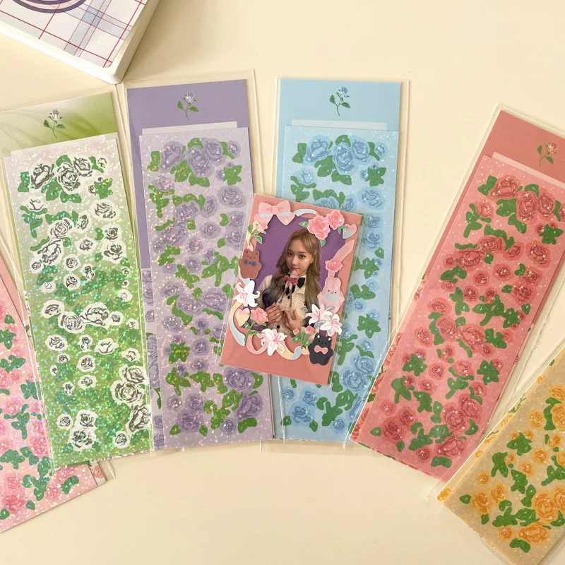

1Pc Ins Style Shiny Green Leaf Rose Creative Laser Sticker DIY Decor Photo Album Scrapbook Stationery Collage Material Stickers