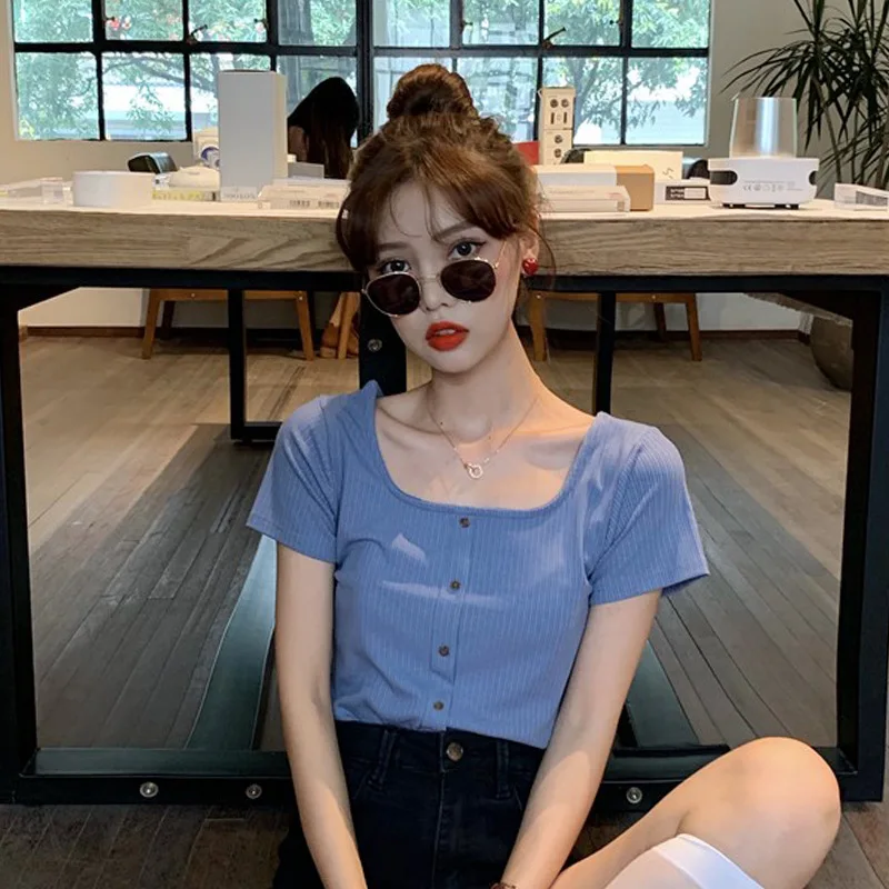 

Shirts Women New Hot Sale Student T-shirt Womens Fashion Harajuku Striped White