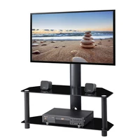 swivel floor tv stand with height adjustable mount bracket for 32 65 inch plasma tvs2 tier tempered glass shelves for media new