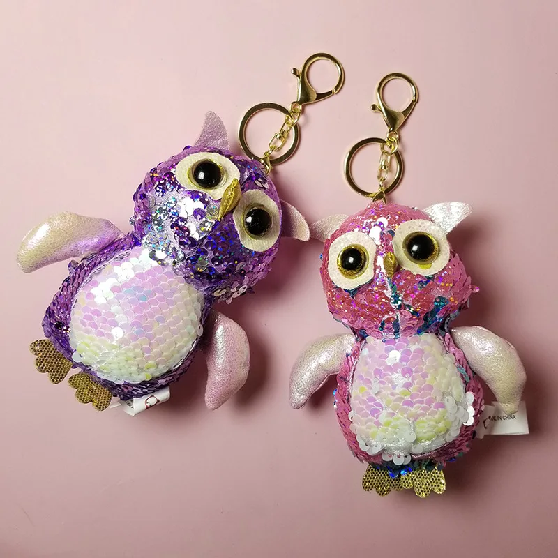 13 см расшитая блестками Сова плюшевая игрушка милый брелок розовый фиолетовый