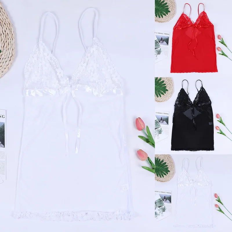 

Women Fashion Sexy Lingerie Sleepwear Ladies Comfortable Backless Nightgown Underwear Lace V-neck Adjustable Night Dress