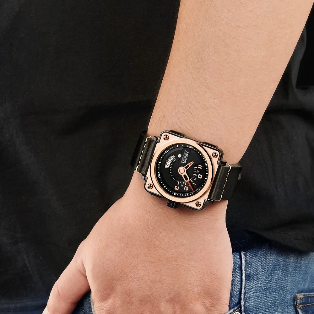 Часы Megir мужские Кварцевые водонепроницаемые прямоугольные деловые с квадратным