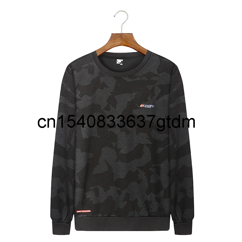 

Men's casual long sleeve T-shirt fat plus size round neck camouflage printed sweater middle age fashion bottom coat