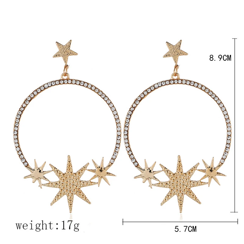 Shiny Rhinestone Big Round Circle Women Earring Fashion Crystal Star Pendant Earrings Jewelry Gift | Украшения и аксессуары