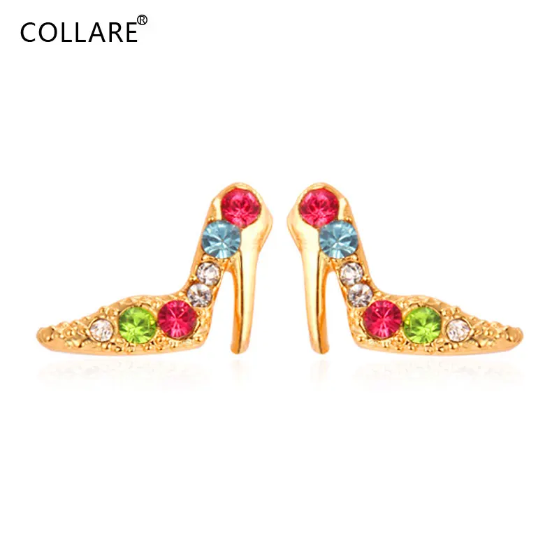 Женские серьги-гвоздики на высоком каблуке с кристаллами | Украшения и