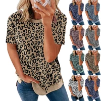 new fashion summer plus size loose women round neck leopard print short sleeve t shirt top casual tee shirt