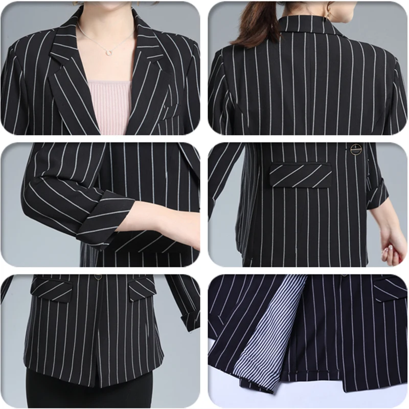 

Spring Autumn Women Black Plaid Blazer Feminino Plus Size Single Button Office Lady Women Blazers and Jackets Korean Women Coat