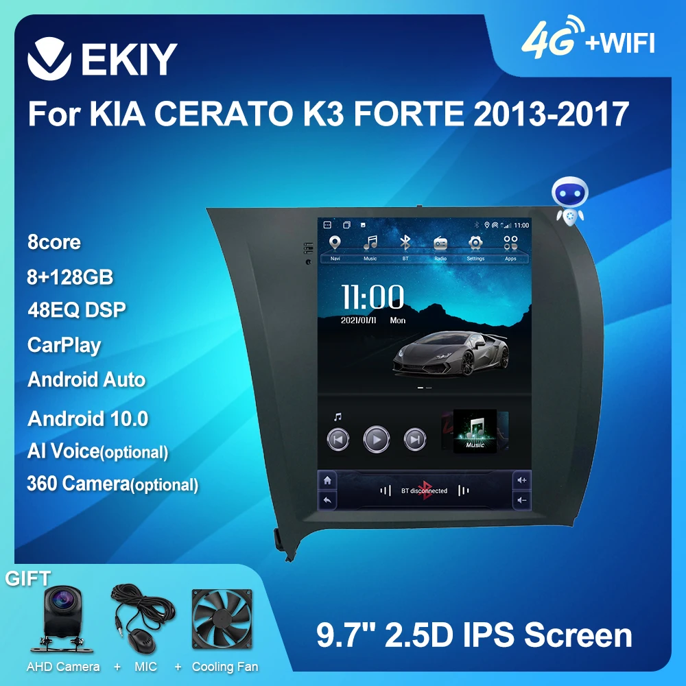 

EKIY 6G 128G DSP Android 10 Multimedia Tesla Vertical Screen For KIA CERATO K3 FORTE 2013-2017 Car GPS Radio Navi Stereos 2 DIN